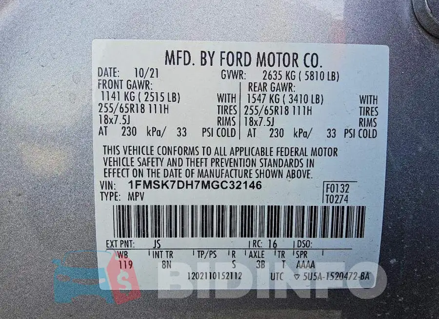 1FMSK7DH7MGC32146 Photo# 13