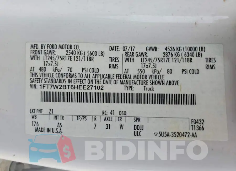 1FT7W2BT6HEE27102 Photo# 12