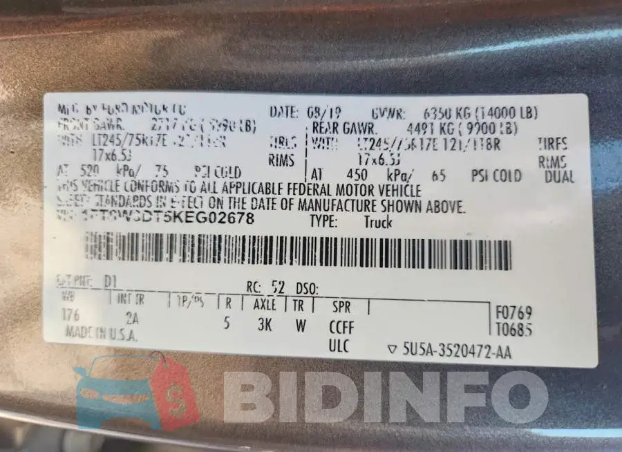 1FT8W3DT5KEG02678 Photo# 12