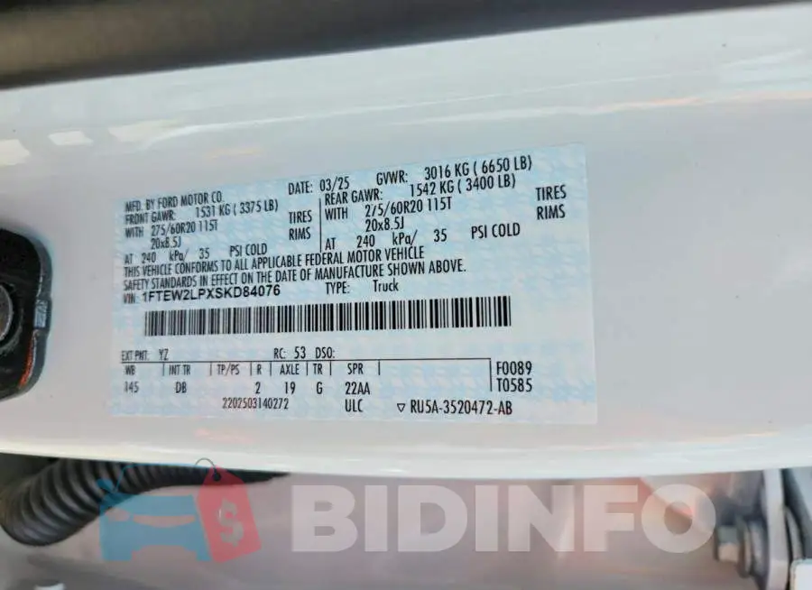 1FTEW2LPXSKD84076 Photo# 12