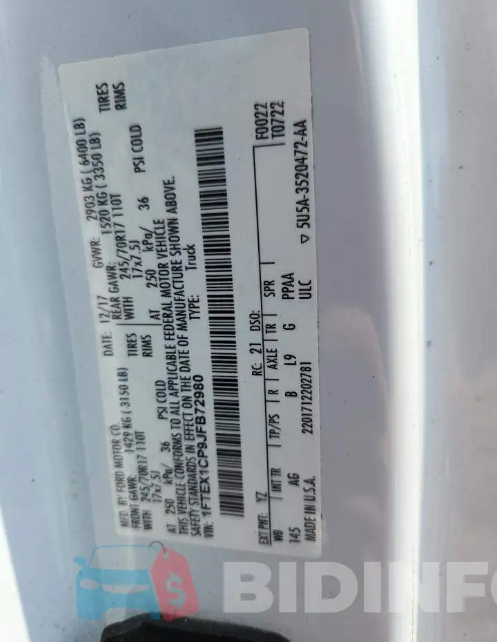 1FTEX1CP9JFB72980 Photo# 13