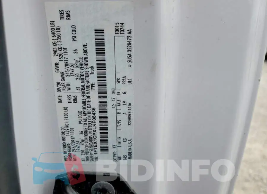 1FTEX1CPXLKF08436 Photo# 12