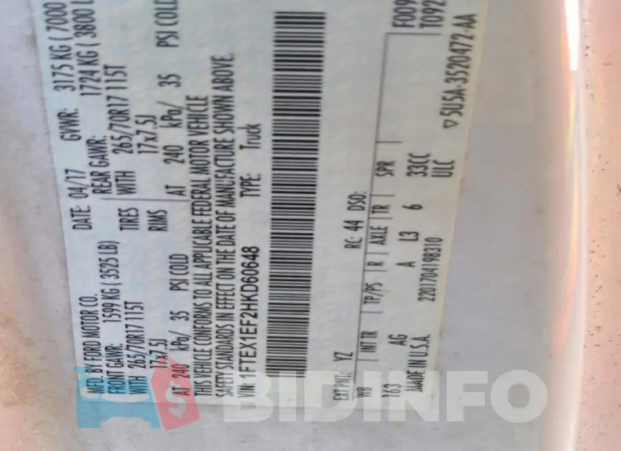 1FTEX1EF2HKD60648 Photo# 12