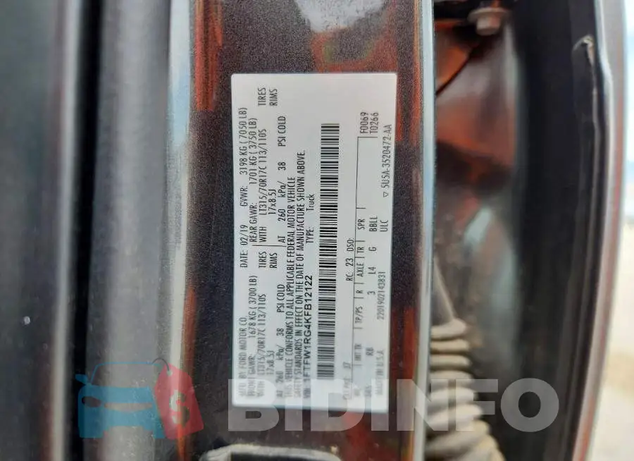 1FTFW1RG4KFB12122 Photo# 13