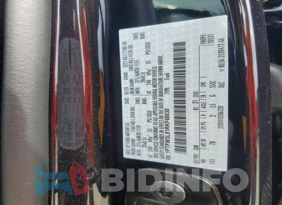 1FTFW3L81RKF68030 Photo# 13