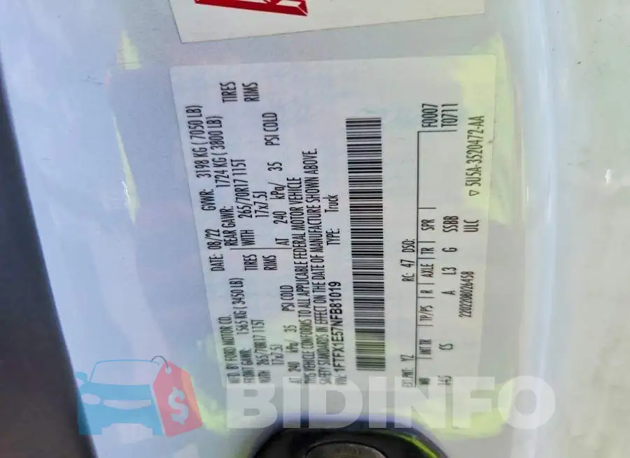 1FTFX1E57NFB81019 Photo# 13