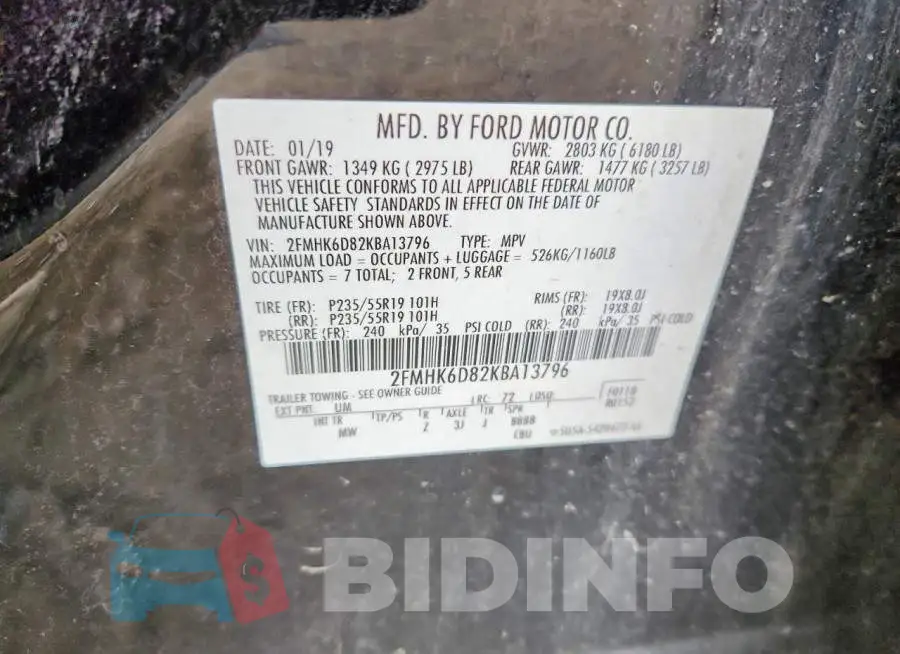 2FMHK6D82KBA13796 Photo# 12