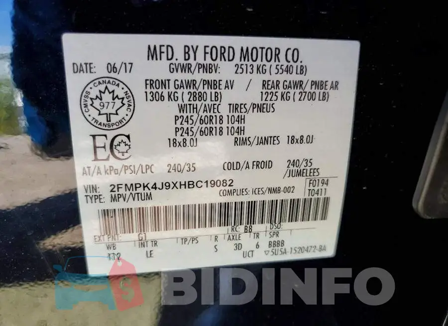 2FMPK4J9XHBC19082 Photo# 13