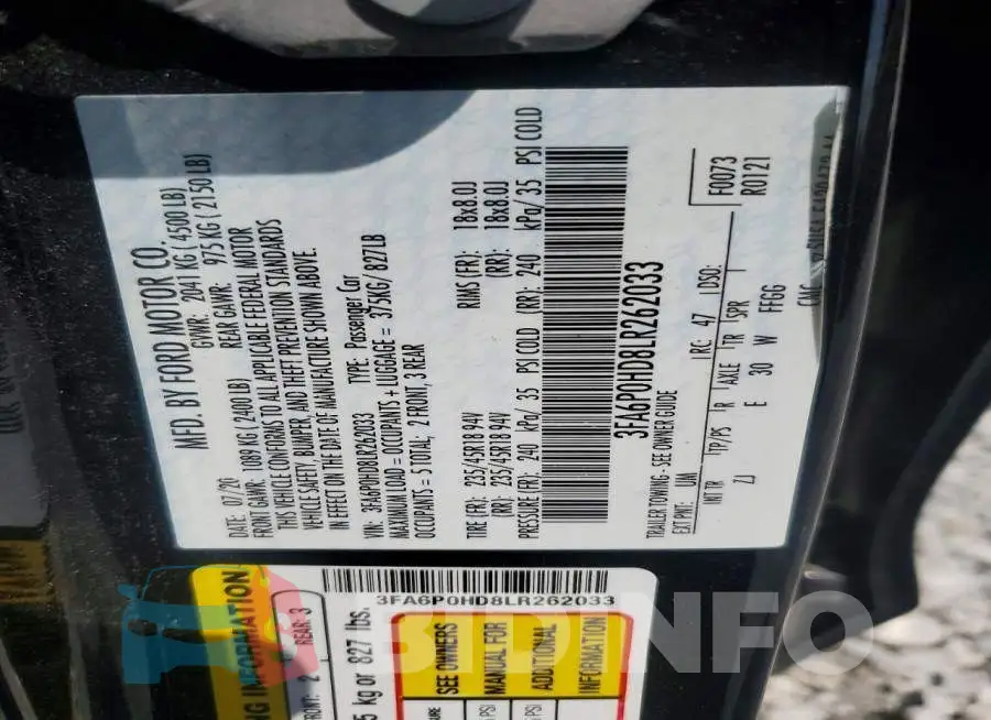 3FA6P0HD8LR262033 Photo# 12