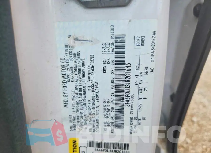 3FA6P0LU3JR201645 Photo# 12
