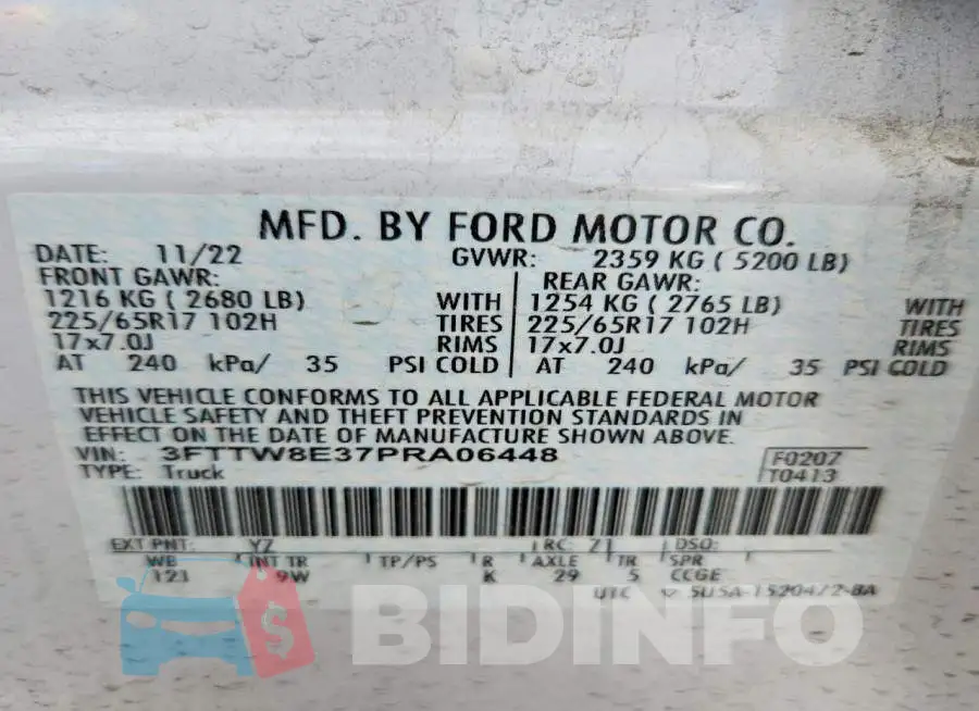 3FTTW8E37PRA06448 Photo# 13