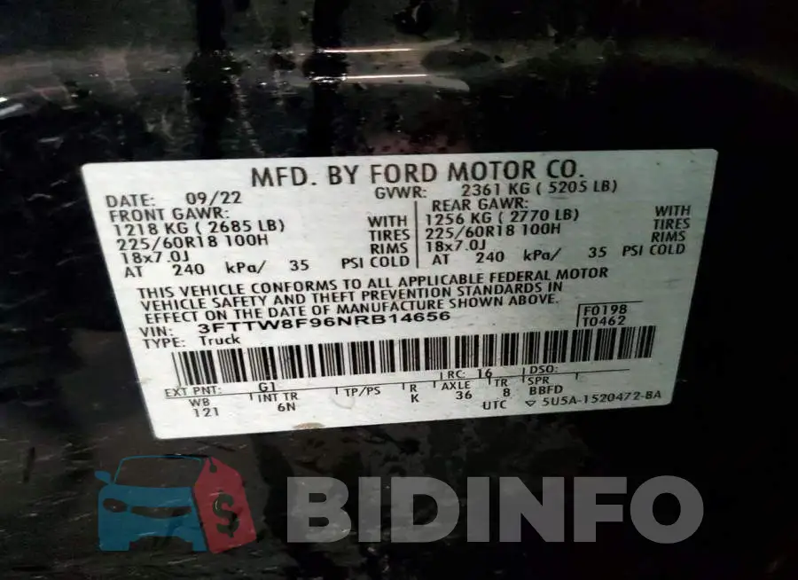 3FTTW8F96NRB14656 Photo# 12