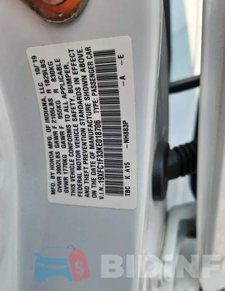 19XFC1F33KE018706 Photo# 12