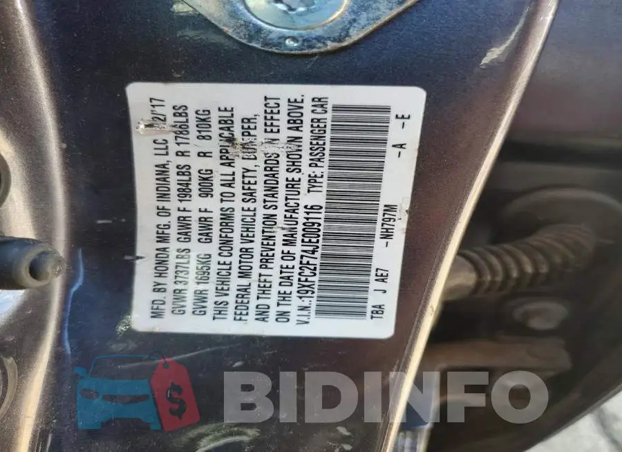 19XFC2F74JE009116 Photo# 13