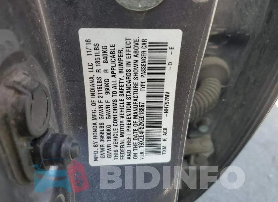 19XZE4F52KE018867 Photo# 12