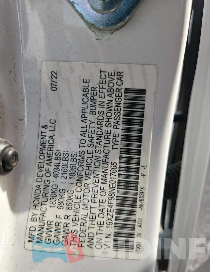 19XZE4F98NE017665 Photo# 12