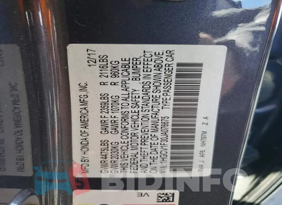 1HGCV1F30JA076675 Photo# 12