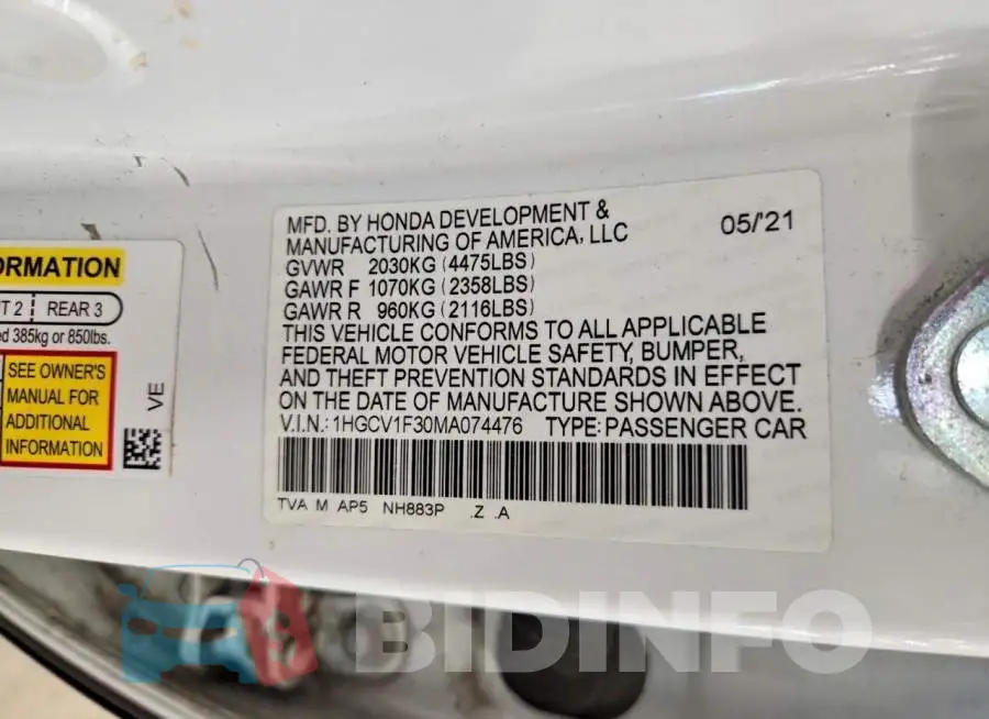 1HGCV1F30MA074476 Photo# 12