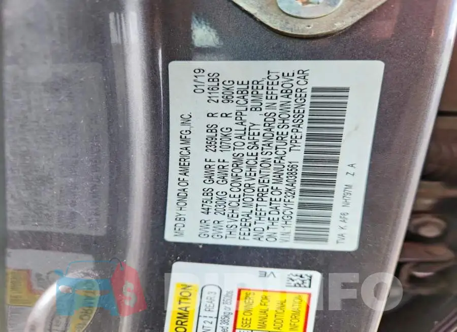 1HGCV1F32KA038561 Photo# 12
