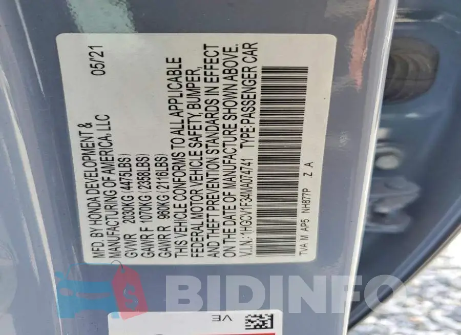 1HGCV1F34MA074741 Photo# 12