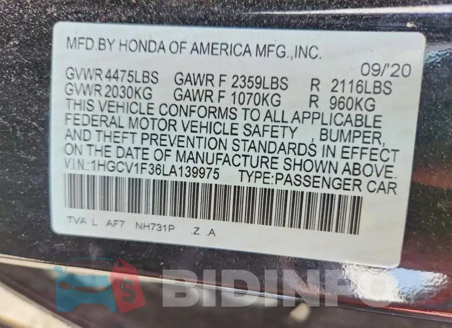 1HGCV1F36LA139975 Photo# 13