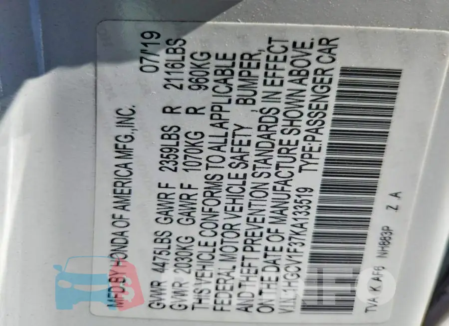 1HGCV1F37KA133519 Photo# 13