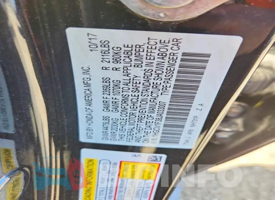 1HGCV1F38JA033007 Photo# 12