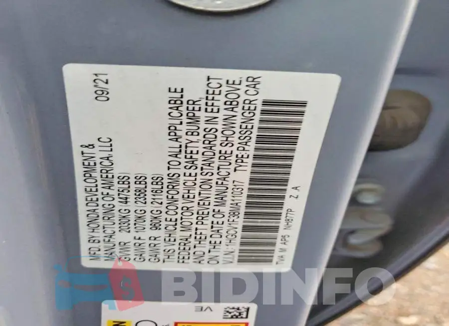1HGCV1F38MA110317 Photo# 12