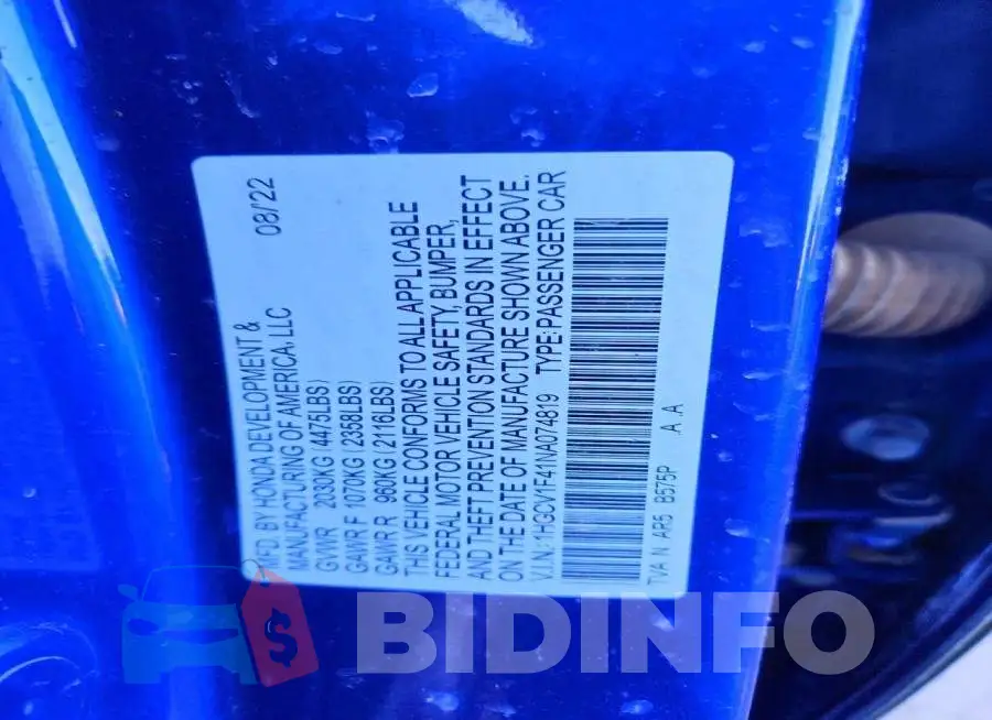 1HGCV1F41NA074819 Photo# 12