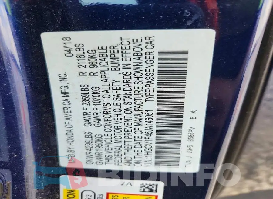 1HGCV1F45JA146051 Photo# 13