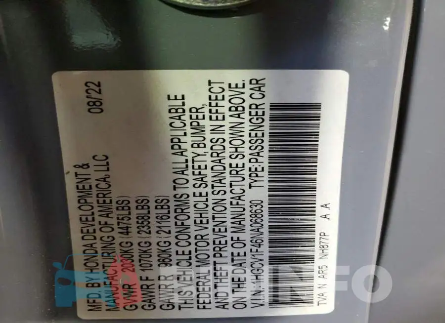 1HGCV1F46NA068630 Photo# 12