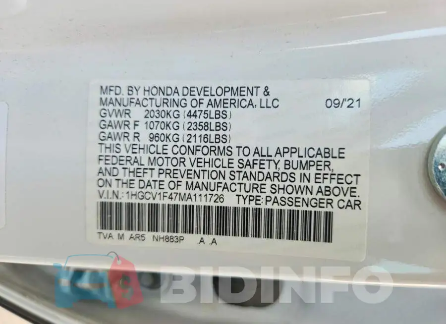 1HGCV1F47MA111726 Photo# 12