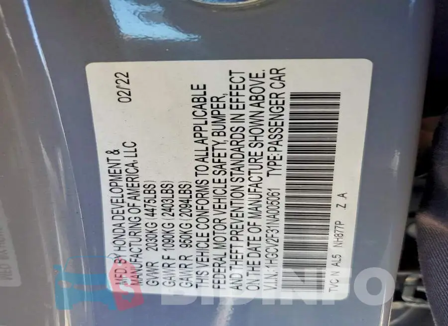 1HGCV2F31NA005061 Photo# 12