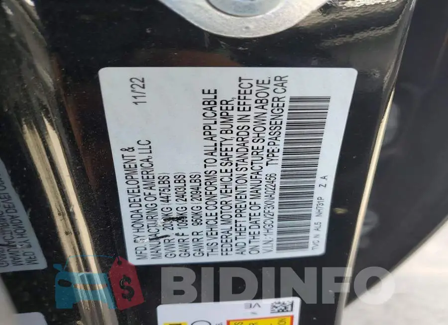 1HGCV2F3XNA022456 Photo# 12