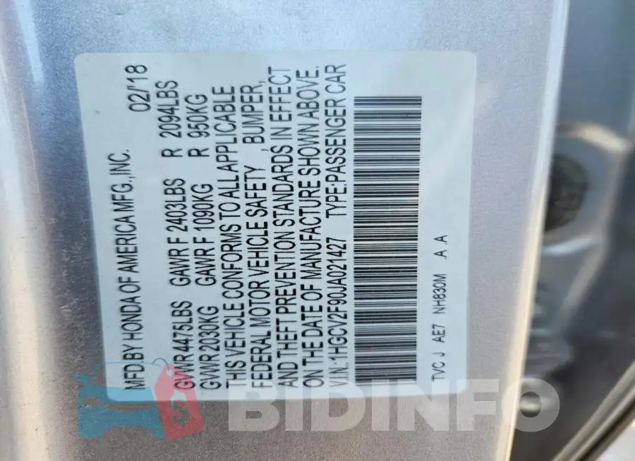 1HGCV2F90JA021427 Photo# 13