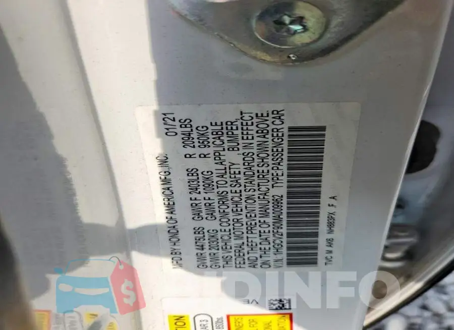1HGCV2F90MA009962 Photo# 12