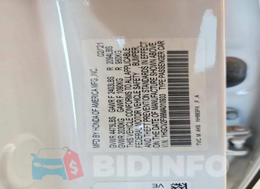 1HGCV2F99MA010933 Photo# 12