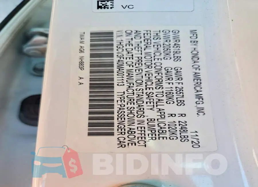 1HGCV3F40MA001113 Photo# 13
