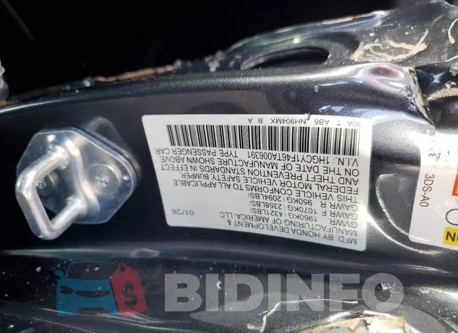 1HGCY1F46TA006391 Photo# 13