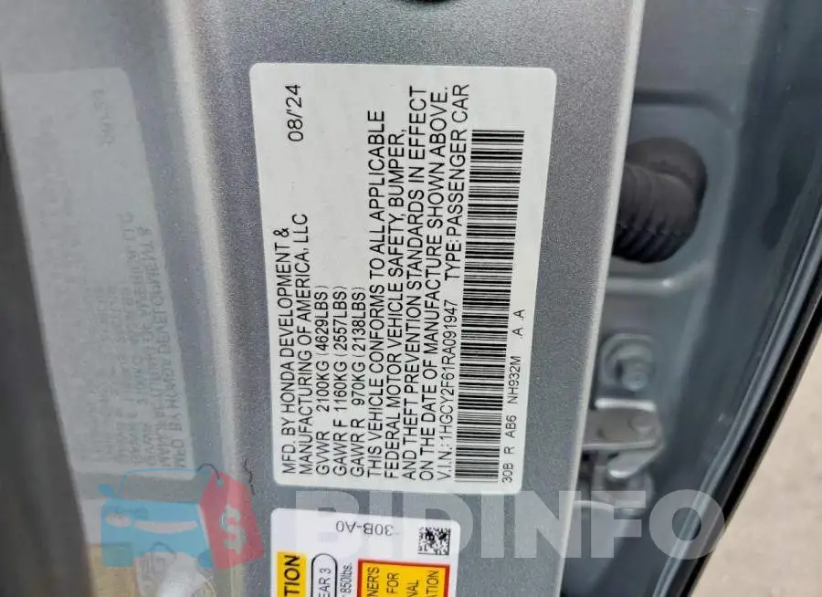 1HGCY2F61RA091947 Photo# 12