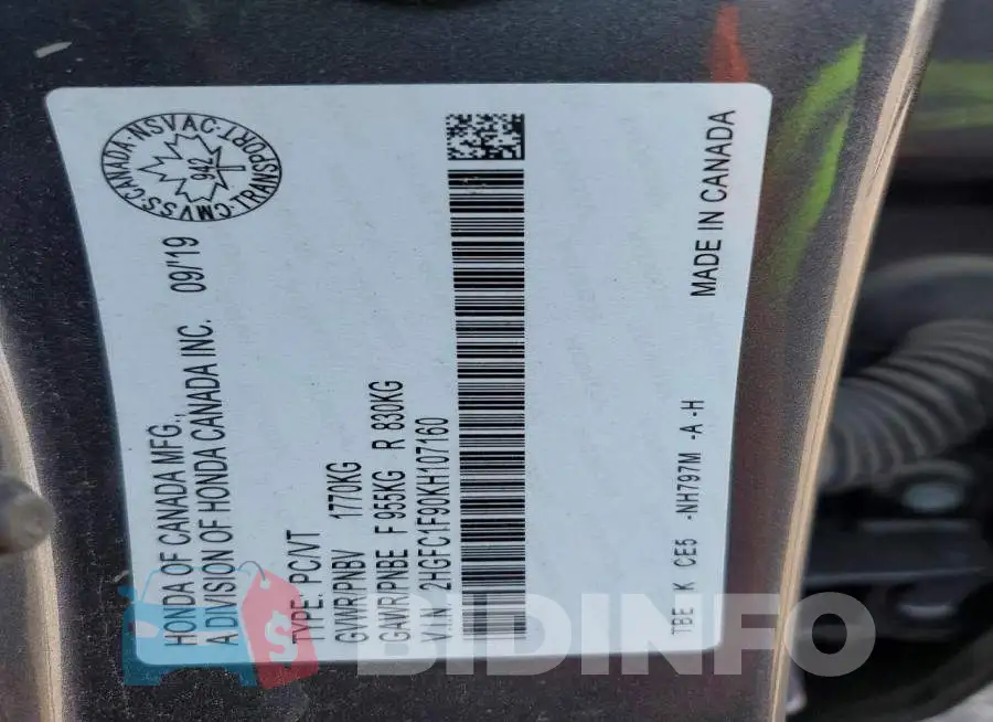2HGFC1F90KH107160 Photo# 12