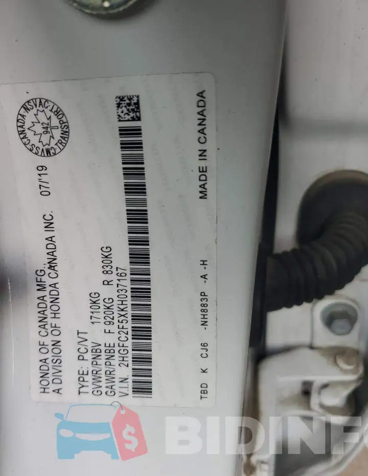 2HGFC2F5XKH037167 Photo# 13