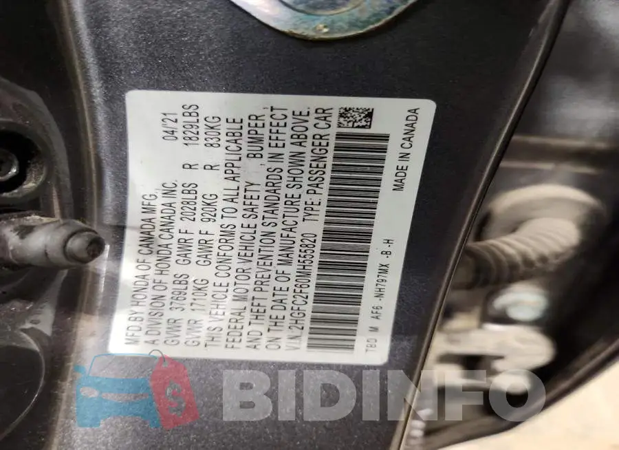 2HGFC2F60MH555820 Photo# 12