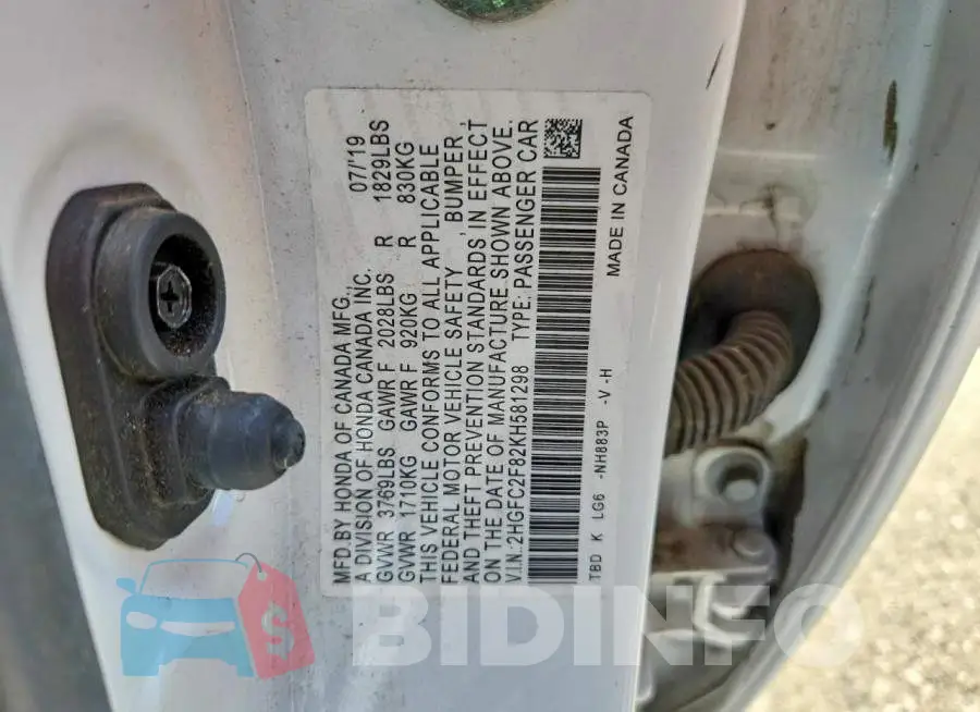 2HGFC2F82KH581298 Photo# 12