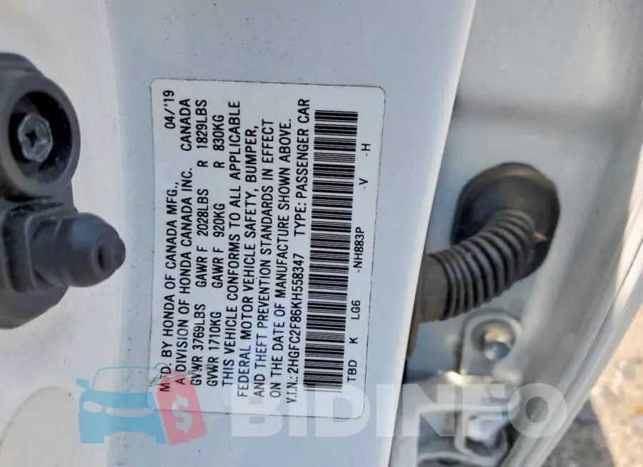 2HGFC2F86KH558347 Photo# 12