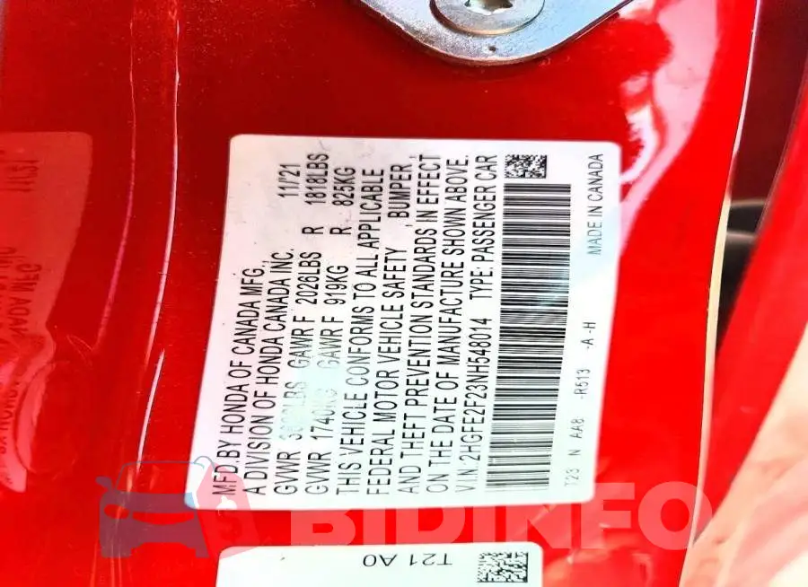2HGFE2F23NH548014 Photo# 12