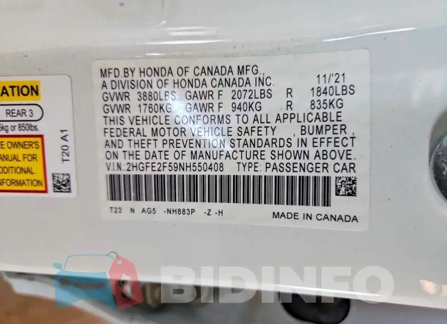 2HGFE2F59NH550408 Photo# 12