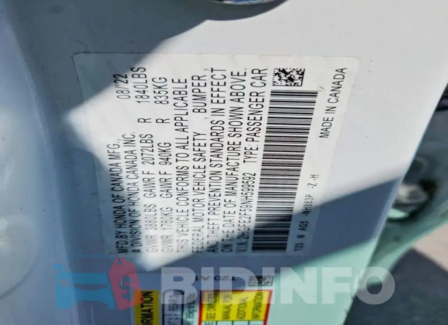 2HGFE2F59NH599592 Photo# 12