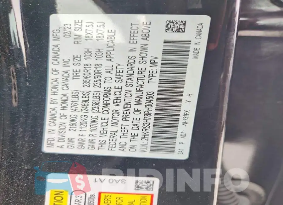 2HKRS3H78PH304503 Photo# 14