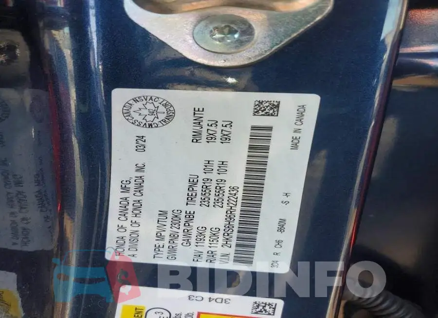 2HKRS6H96RH222436 Photo# 13
